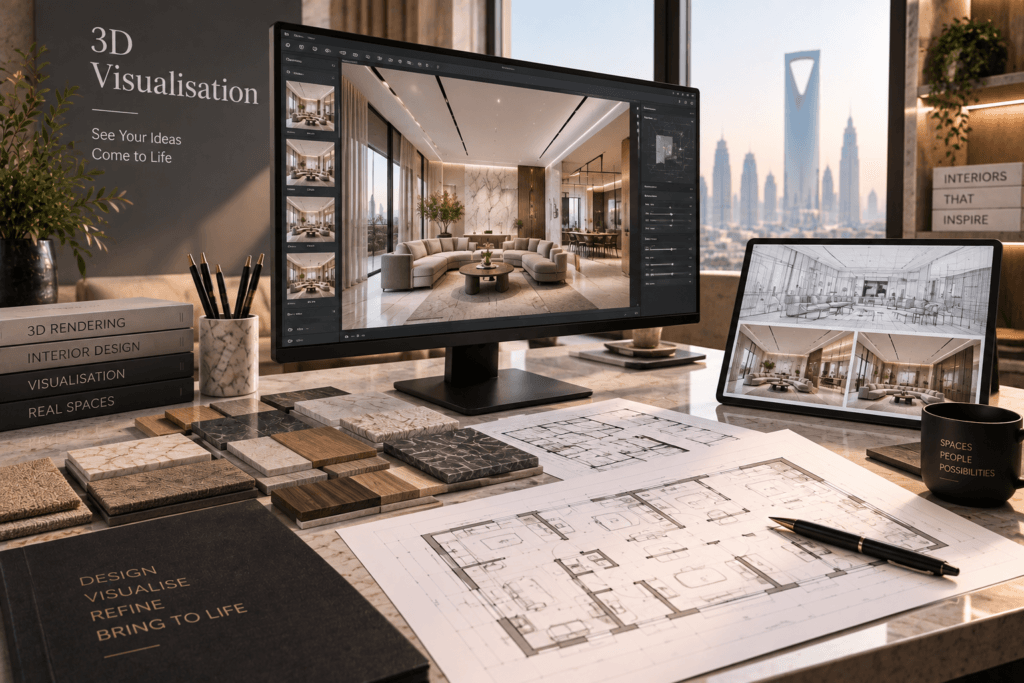 3D interior design visualisation and rendering for a Riyadh interior project