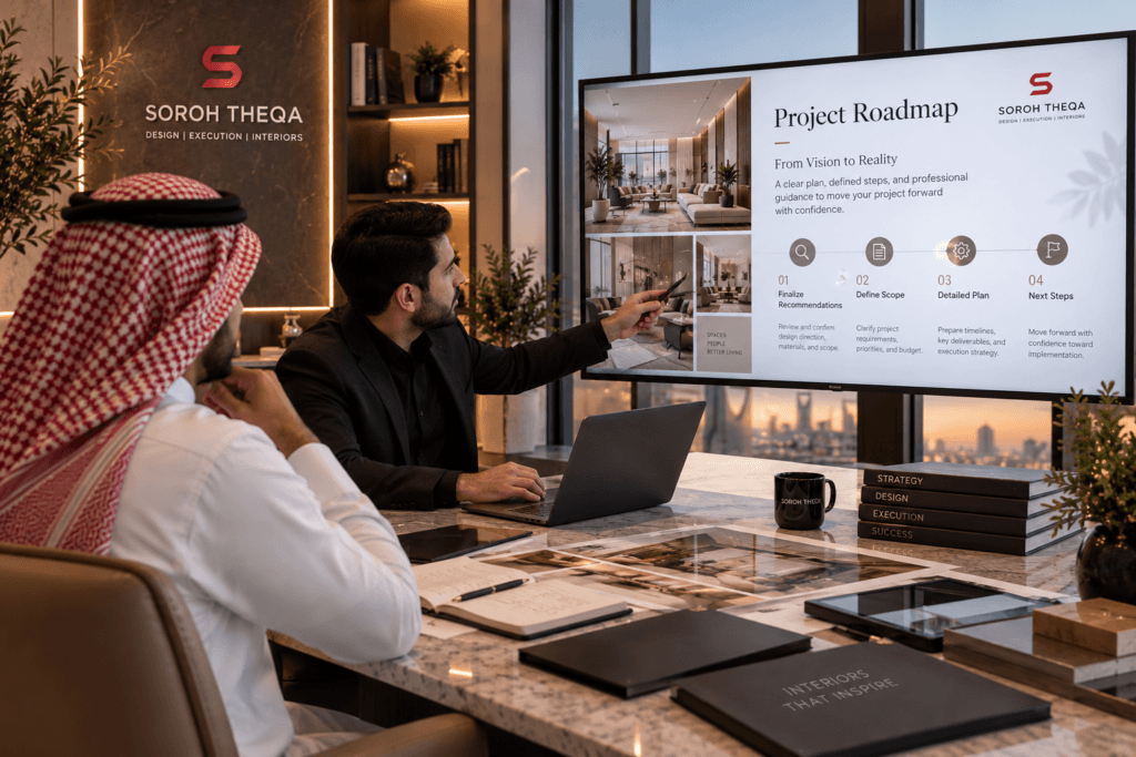 Interior project roadmap and planning consultation in Riyadh by Soroh Theqa